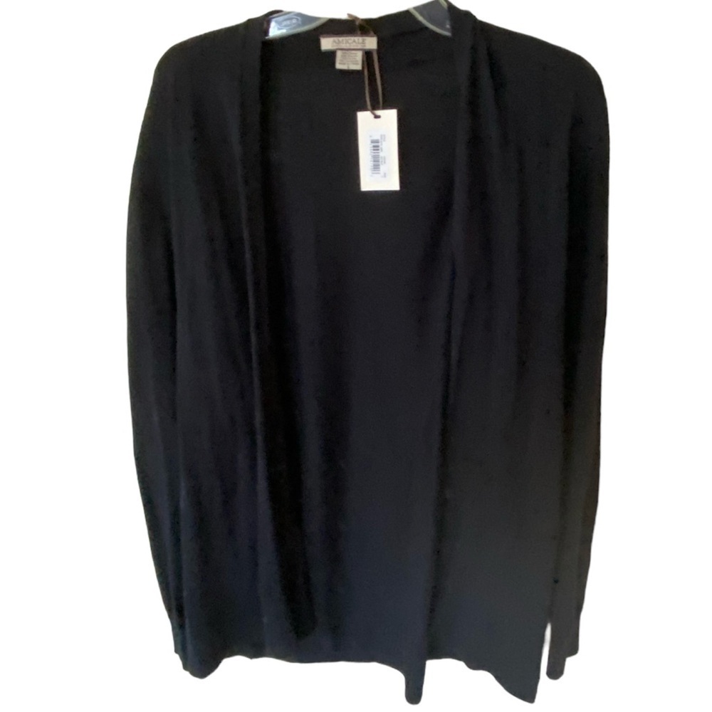 Amicale New York,long black cardigan size L , cotton/cashmere blend, NWT